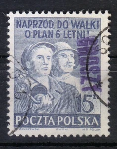 Poland 1950 used Mi 665 “GROSZY” overprinted on Worker and Miner / 08 - Picture 1 of 2