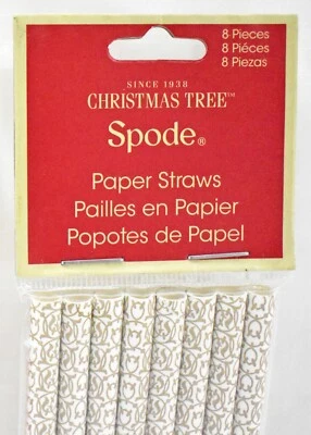 Spode Paper Straws Christmas Tree Design Tan White 7-3/4" Holiday Straws 8 Count - Image 1 of 4