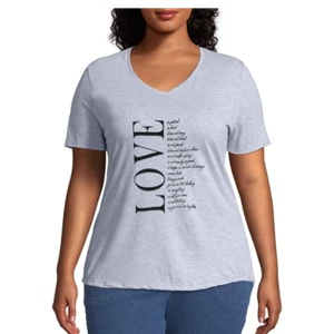 Camiseta Plus Cuello en V Mangas Cortas Gráfico-Poema de Amor Gris - Imagen 1 de 2
