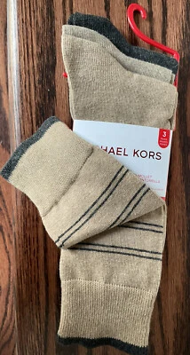 Men Michael Kors  Luxury Trouser Socks 3 PAIRS One Size Taupe/Brown/Charcoal New Foto 1 de 4