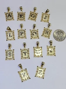 14K Gold Block Verschiedene Alphabet Initialen Diamantschliff Buchstabe mit Rahmen Charm  - Bild 1 von 10