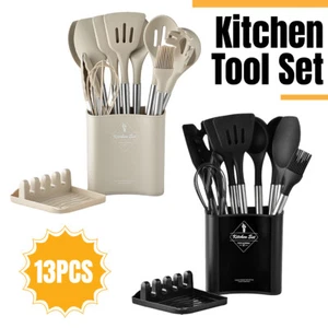 13PCS Silicone Kitchen Utensil Set Stainless Steel Handle Non-Stick Cooking Tool - Picture 1 of 16
