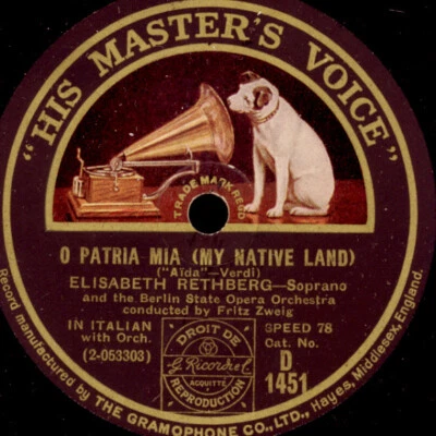 ELISABETH RETHBERG -SOPRAN- "Aida" Ritorna Vincitor / O Patria Mia  78rpm  G3192 - Bild 1 von 2