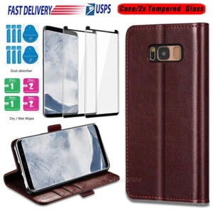 For Samsung Galaxy S8/S8+ Case Shockproof Leather Wallet Cover / Glass Protector - Picture 1 of 24