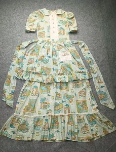 Conjunto de vestido y delantal largo de algodón vintage años 60 para mujer S Holly Hobby Esque hecho a mano - Imagen 1 de 17