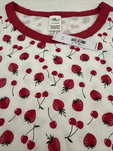 Pink by Frankies Bikinis Brooklyn Cotton Tee Large NWT Red Strawberries Cherries - Picture 1 of 11