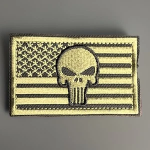 Tactical Hook and Loop Morale Patch “American Flag With Punisher Skull” R1 - Picture 1 of 4
