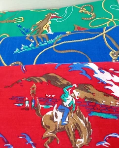 Set-3 Stoff 4 Yard 70’s-80s Rodeo Western Neuheit Pferde Bronco Sattel Lasso  - Bild 1 von 20