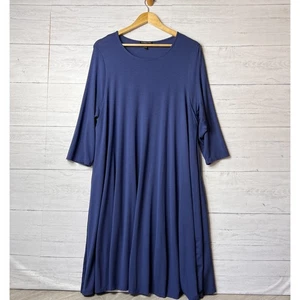 Eileen Fisher Woman Dress Womens Size 1X Blue Stretch Jersey Elbow Sleeve Tunic - Foto 1 di 14