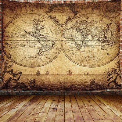 Old World Map Tapestry, Vintage Wanderlust Pirate Map Tapestry Wall Hangin - Image 1 of 4
