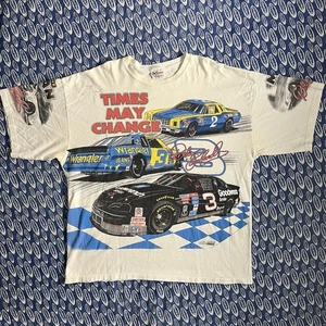 Vtg Dale Earnhardt AOP Times May Change Shirt Nascar Sz XL Vintage White Signed - Picture 1 of 16