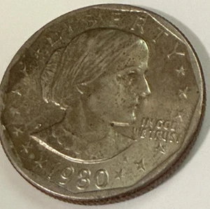 1980 D Susan B Anthony Dollar With Wide Rim Error EXCELLENT - Picture 1 of 3