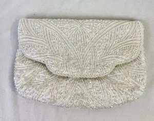 BOLSO CLUTCH VINTAGE BLANCO CON CUENTAS BODA FORMAL - Imagen 1 de 5