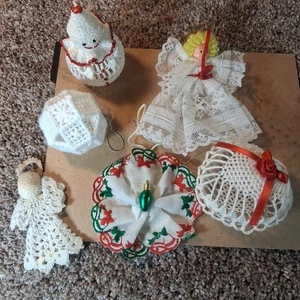 Vintage Handmade Crochet Needlepoint Christmas Ornaments Set Of 6 - Picture 1 of 7