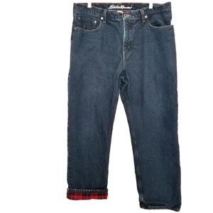 EDDIE BAUER Herren rot Flanell gefüttert Hose Relaxed Fit blau Jeans passt 36X30 - Bild 1 von 7