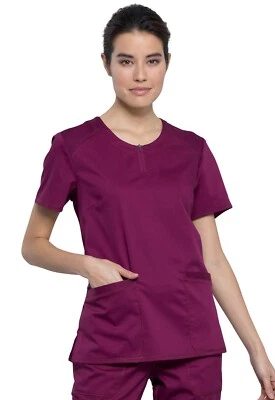 Cherokee Women's Scrubs Round Neck Top WW602 WIN Wine Free Shipping - Image 1 of 4