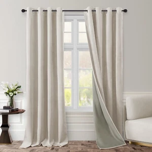 HOMEIDEAS Ivory 100% Blackout Velvet Curtains 2 Panels Cream Blackout Curtain... - Picture 1 of 8