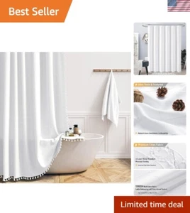 Elegant 72x96 Inch Boho Chic Linen Shower Curtain with Tassels for Bathrooms - Picture 1 of 8