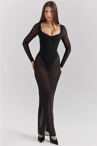 HOUSE OF CB 'Everly' Black Mesh Maxi Dress with Bodysuit XS 6/8 3064 - Bild 1 von 12