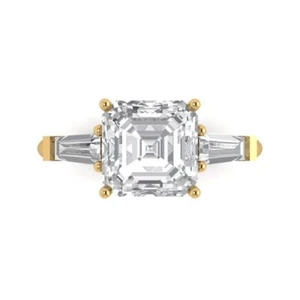 3Ct Asscher Cut White Sapphire Three Stone Engagement Ring, 14K Yellow Gold - Picture 1 of 11