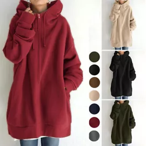 Womens Ladies Long Sleeve Zip Up Hoodie Tops Casual Baggy Hooded Sweatshirt Coat - Picture 1 of 38