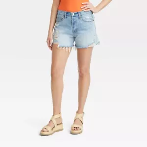 Universal Thread Mid-Rise 90's Baggy Jean Shorts Womens Size 0 Distressed Blue - Picture 1 of 11