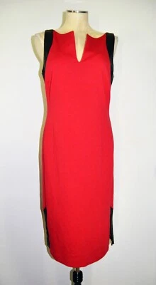 Vestido Vaina Rojo NICOLE by NICOLE MILLER con Acento de Cuero Negro Talla MED Foto 1 de 4