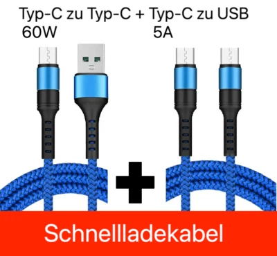 USB-C & USB-A auf USB-C Ladekabel Schnell Datenkabel Handy Samsung Huawei Xiaomi - Bild 1 von 4