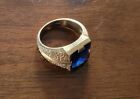 Vintage 10K Gold Men's Ring with Blue Stone Ring Size 9.5 - 10 Gram with Stone