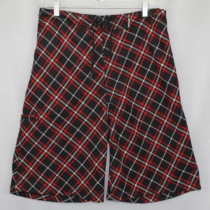 Airwalk Black and Red Plaid Medium Swim Shorts Mesh Interior Pockets - Picture 1 of 9