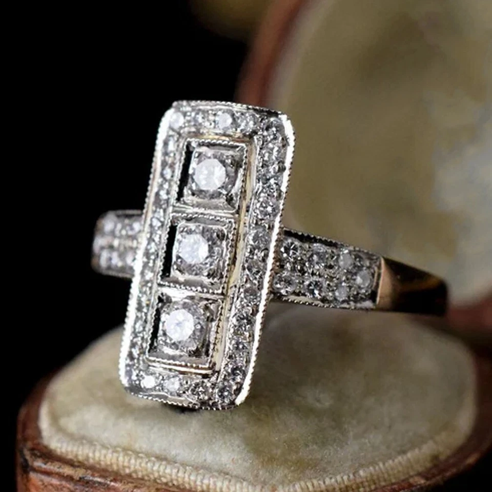 0.50 TCW Round Cut Moissanite Three Stone Engagement Ring 14K White Gold Plated - Image 1 of 4