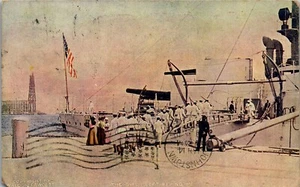 Vintage Postcard The Girl I left Behind  Sailors getting on Ship Posted 1910 War - Picture 1 of 3