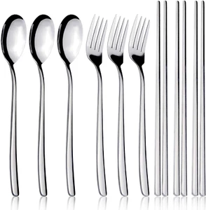 Juego de cubiertos cucharas y tenedores, 3 pares de palillos tenedores y cucharas cubiertos Ko - Imagen 1 de 12