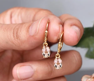 Morganite Earring Drop and Dangle Earring Gold Plated 925 Silver women Earrings - Picture 1 of 5
