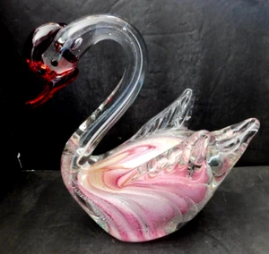 Cigno stile Murano vintage con spirali rosse e rosa - Foto 1 di 3