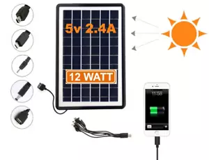 Pannello Solare USB 5V 12W Caricabatteria Solare Portatile Power Bank Campeggio - Foto 1 di 8