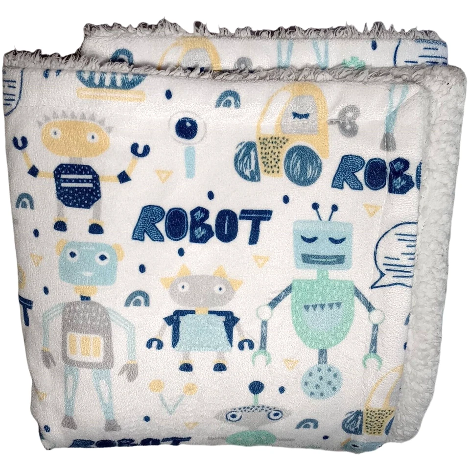 SL Home Fashions Robot Baby Boy Blanket White Sherpa Plush RN: 119741 - Image 1 of 3