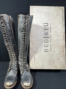 Bed Stu Boots 7 Della Military Safari Organic Leather Handmade Lace-Up Knee High - Picture 1 of 24