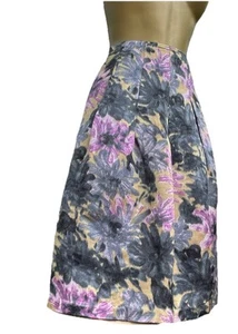 LK Bennett A Line Skirt UK 10 Charcoal Floral Pleated Wool Silk Satin - Picture 1 of 15