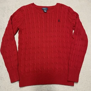 Polo Ralph Lauren Sweater Youth Large (14-16) Red Cable Knit Preppy Pony Jumper - Picture 1 of 9