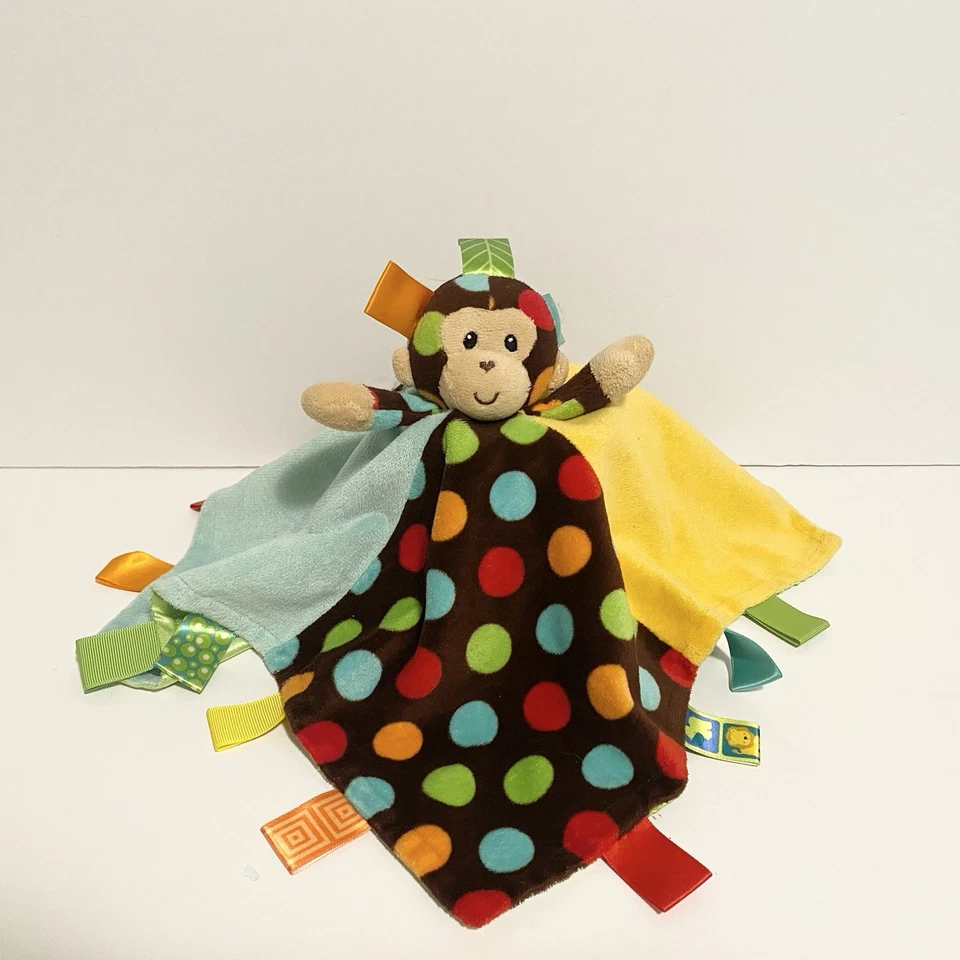 Taggies Mary Meyer Baby милый обезьяна безопасности одеяло коричневый цветной горошек - Изображение 1 из 4