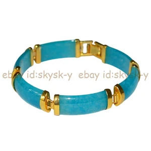 Natural Blue Aquamarine Gemstone Bangle Bracelet Fortune Luck Women Jewelry Gift - Picture 1 of 5