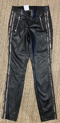 Pantalones de cintura elástica de cuero sintético negro y piel de serpiente veganos Cambio para mujer Foto 1 de 4