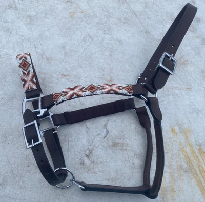 Oro, coral, cuero blanco con cuentas caballo tamaño halter Foto 1 de 3