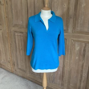 Woolovers Blue Collared Jumper 3/4 Sleeves Cotton & Cashmere Size Large - Picture 1 of 9