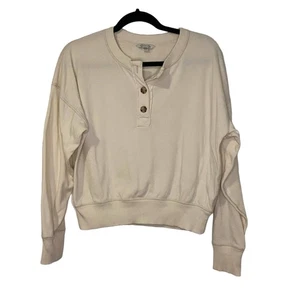 American Eagle Outfitters Quarter Button Up Sweatshirt Cream Size Small - Picture 1 of 7