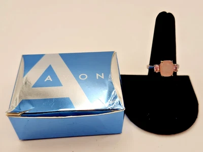 Avon Sterling Silver Genuine Rose Quartz and CZ Ring - Size 8 - 2005 - Image 1 of 3