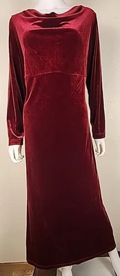 Vtg Kathie Lee Womens Red Wine  Velvet Maxi Dress 90’s Sz 12/14 Whimsygoth Cowl - Image 1 of 4