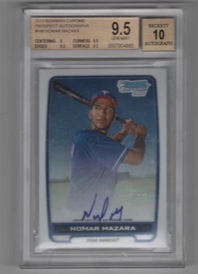 NOMAR MAZARA 2012 BOWMAN CHROME 1ST PROSPECT AUTOGRAPHS BGS 9.5 AUTO 10 RANGERS - Image 1 of 2