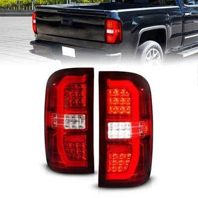 Luces traseras de lente cromadas transparentes/rojas con secuencial para GMC Sierra 1500 14-18 sin DRW Foto 1 de 4